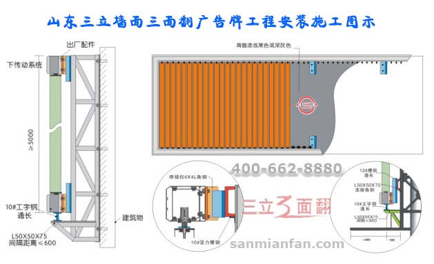 樓體外墻面三面翻廣告牌工程安裝施工圖示 樓體外墻面三面翻廣告牌工程安裝施工圖示